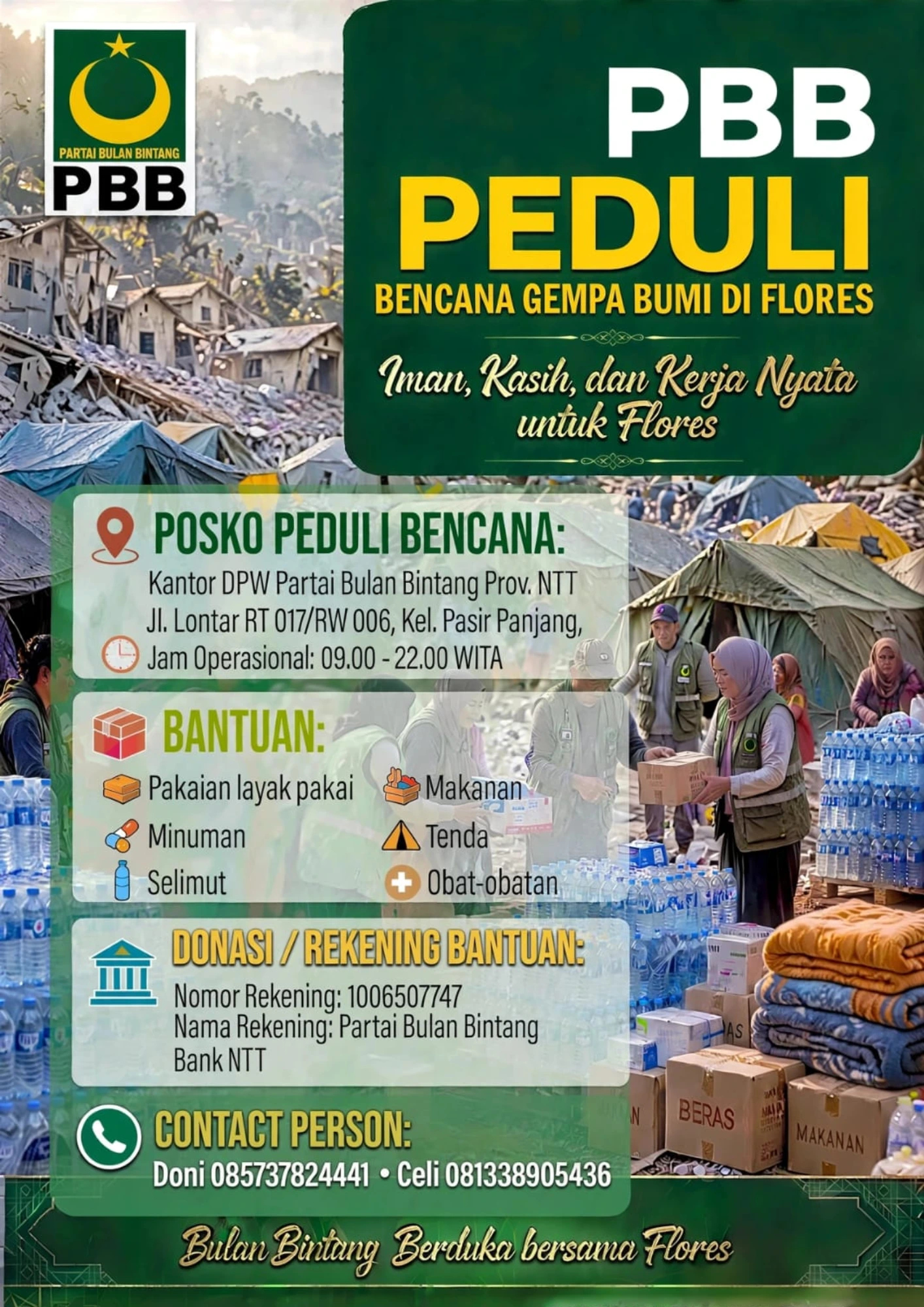 PBB Peduli Bencana Gempa Bumi di Flores: Buka Posko dan Ajak Masyarakat Berdonasi